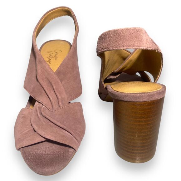 Crown Vintage Women's Poudre Pink Suede Heeled Open Toe Sandals Size 7 M /37.5 - Picture 8 of 14